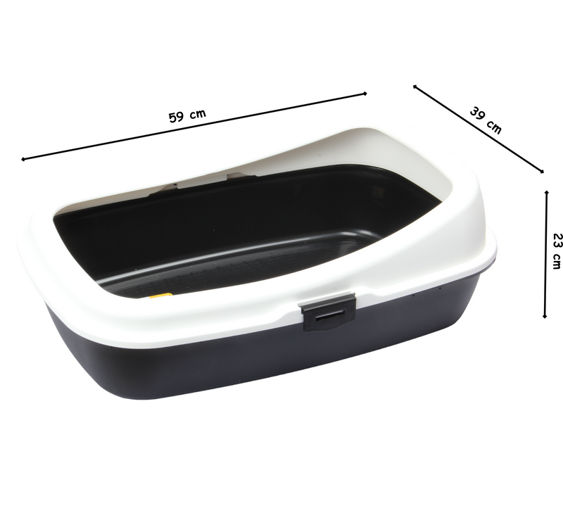 Cat Litter Tray. Big Open Cat Litter Box Tray. (Black & White)