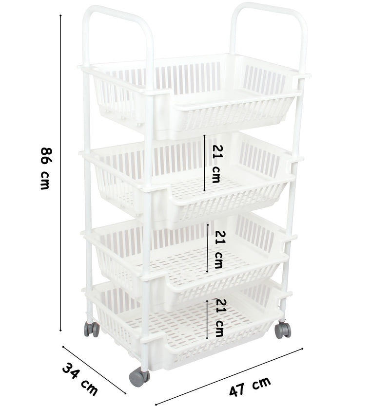Kitchen Storage Trolley. 4 Tier Vegetable Rack on Wheels. Wheeled Shelf.