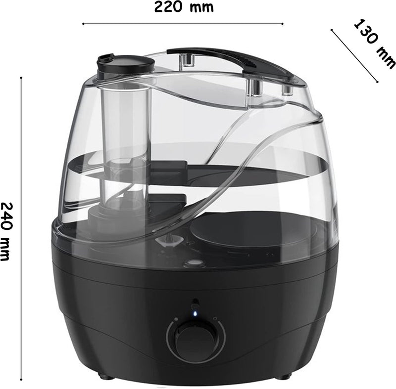 2.2L Cool Mist Humidifier. Ultrasonic Air Humidifier with Night Light. 28dB Quiet. Black.