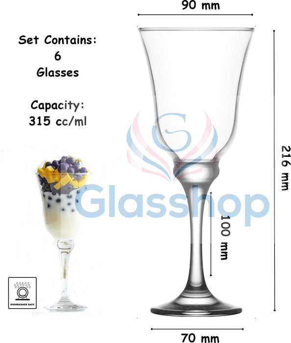 Retro Style Wine Glasses Set. Stemmed Cocktail Goblets. (Pack of 6) (315 cc/ml).