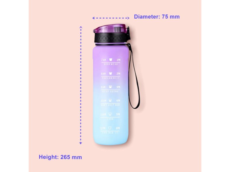 1 Liter Water Bottle. Time Marked Motivational Fitness Sports Tritan Drinking Water Bottle. Leakproof.