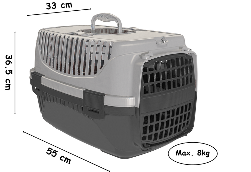 Plastic Pet Carrier. Pet Carrying Case. (Black & Grey)