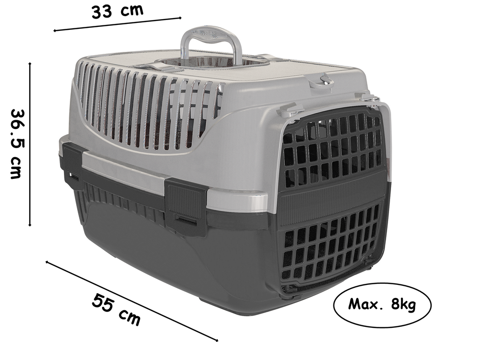 Plastic Pet Carrier. Pet Carrying Case. (Black & Grey)