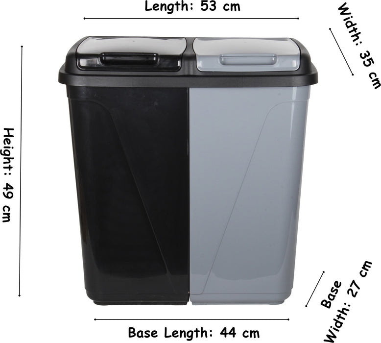 Dual Compartment Rubbish Bin. Waste Recycling And Laundry Basket. 60L (2 x 30L).