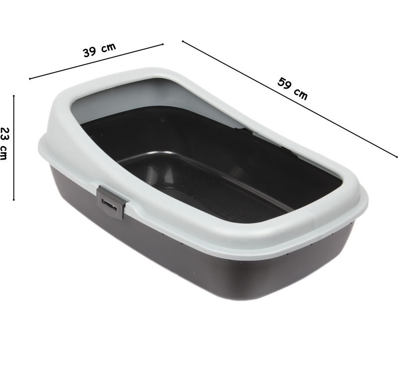 Cat Litter Tray. Big Open Cat Litter Box Tray. (Black & Grey)