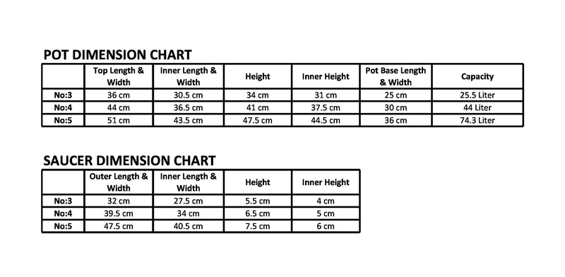 Large Square Flower Plant Pot and Saucer. (25.5 Lt / 44 Lt / 74.3 Lt).