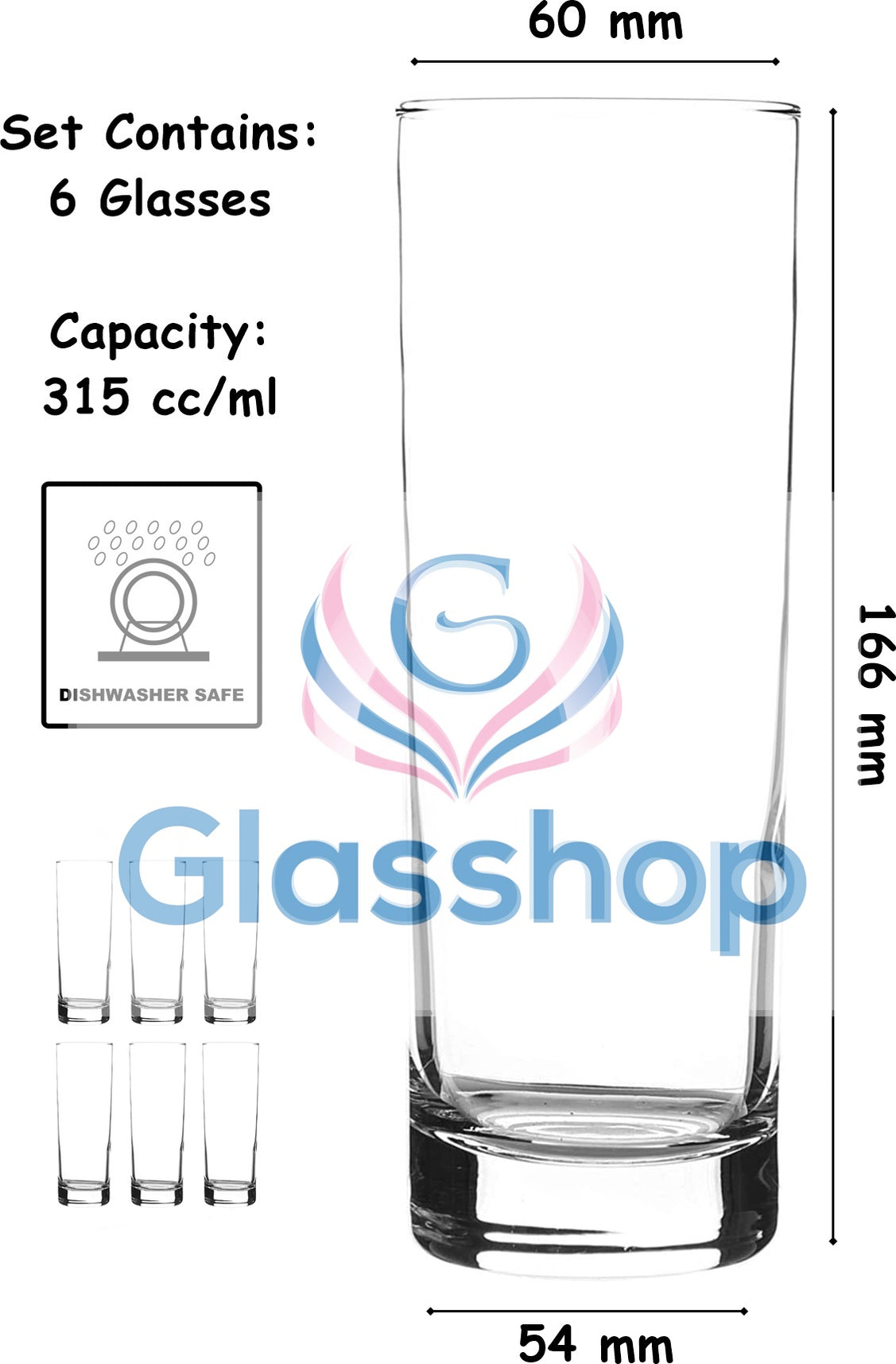 Elegant Highball Tall Drinking Glasses Set (315 ml) - Set of 6 — All In One London