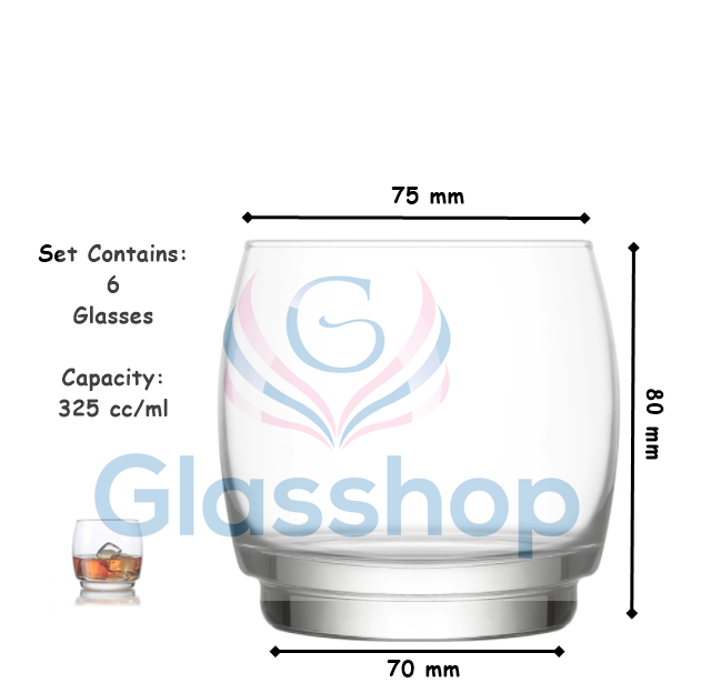 Whisky Tumbler Glasses. Drinking Glass Set. Dessert Glass. (325 ml) (Set of 6).
