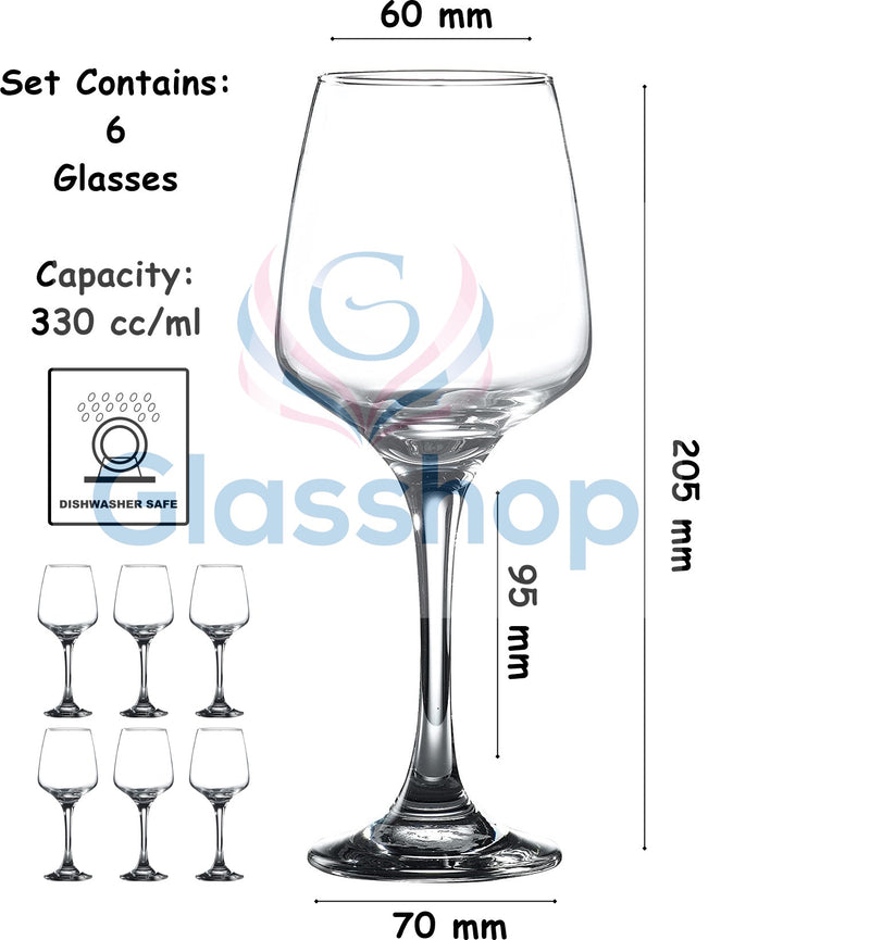 Wine Glasses Set. Contemporary White / Red Wine Goblet. (Pack of 6) (330 cc/ml)