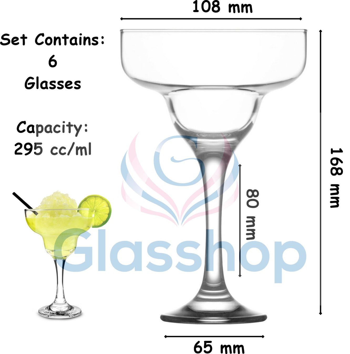 Margarita Glasses. Cocktail Coupe Serving Glasses. (Set of 6) (295 ml ...