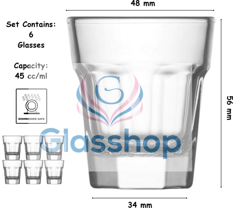 Classic Shot Glasses. Tequila Vodka Liqueur Shooter. (Pack of 6) (45cc/ml)