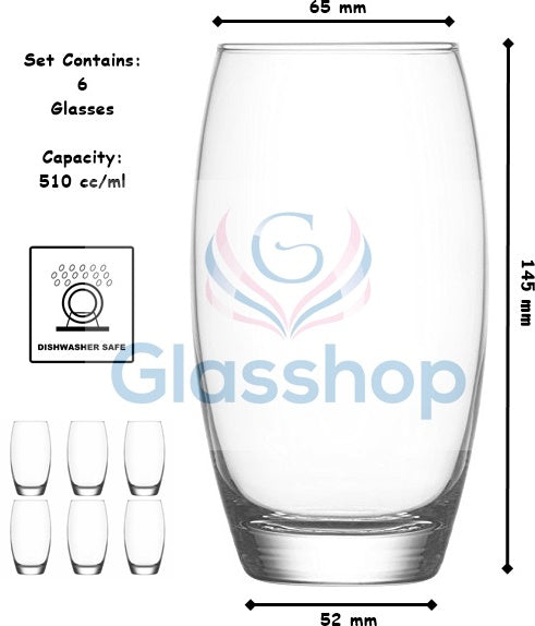 Highball Tumbler Water Juice Drinking Tall Glasses. 510 ml. (Pack of 6)