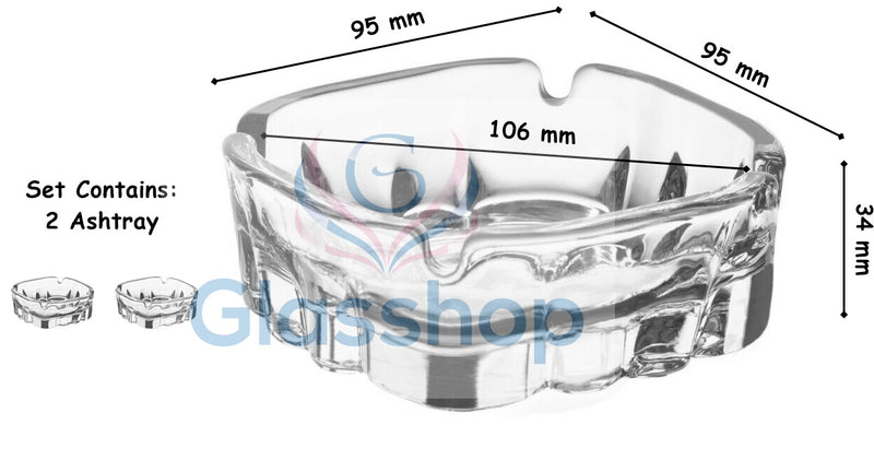 2x Glass Ashtrays. Indoor Ashtray. Cigarette Grove. Stackable. Easy Clean.