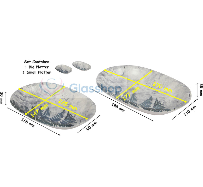 Mezze Platter. Ceramic Salad Appetizer Dishes. Decorative Pine Marbled Pattern. (Set of 2)