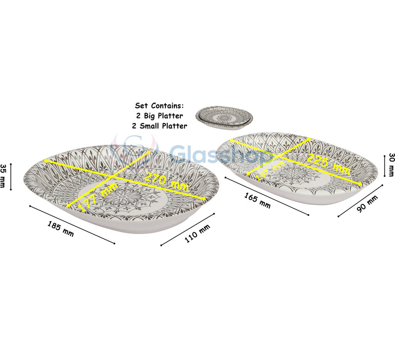 2 Different Sizes Stoneware Serving Platter. Salad Appetizer Dishes. Decorative Ethnic Theme. (Set of 4)