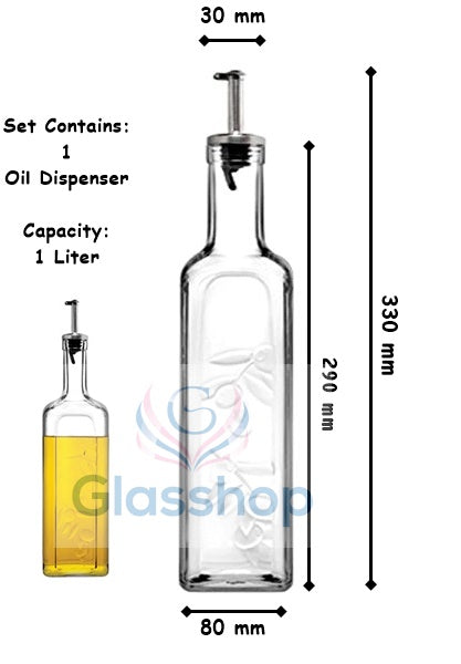Glass Olive Oil Dispenser Bottle. Handmade Glass Oil and Vinegar Dispenser. (1 L)
