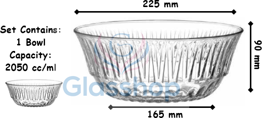 Large Glass Salad Serving Bowl. Ridged Trifle Fruit Desert Dish. ( 2050 cc/ml )