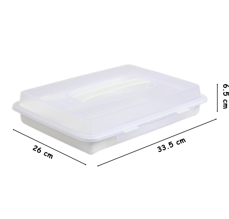 Rectangular Cake Carrier. Plastic Food Storage Box. (33.5x6.5x26cm)(White)