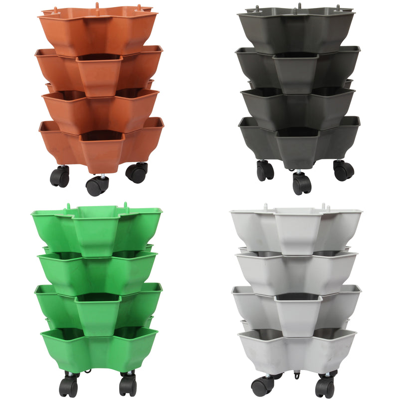 Stacking Garden Flower Tower Pot. Plastic Planter Pot with Wheels. (4x4 Pocket).