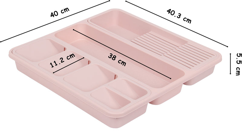 Large Cutlery Tray. 6 Compartments Kitchen Drawer Organiser. (Pink)