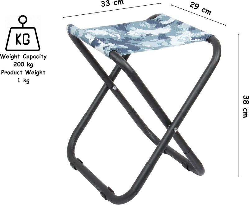 Blue Camouflage Folding Strong Camping Stool. Light-Weight Outdoor Fishing Seat.