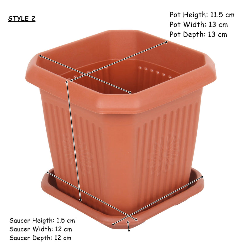 Strong Plastic Square Flower Plant Pot and Saucer.