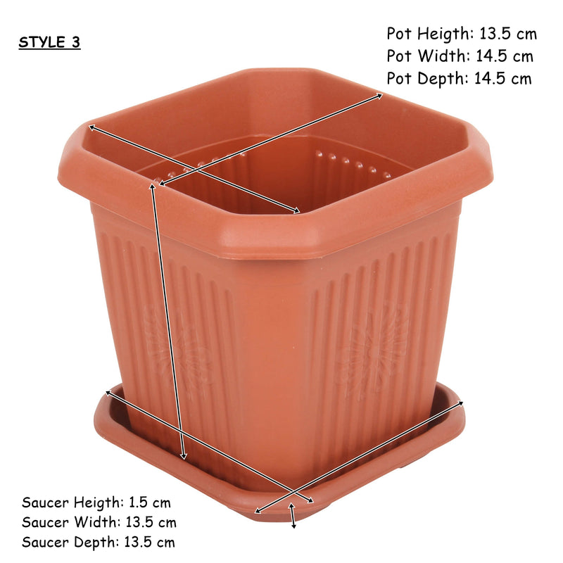 Strong Plastic Square Flower Plant Pot and Saucer.