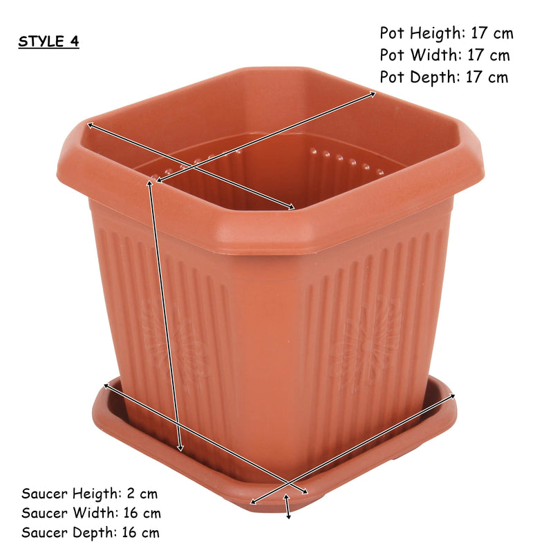 Strong Plastic Square Flower Plant Pot and Saucer.