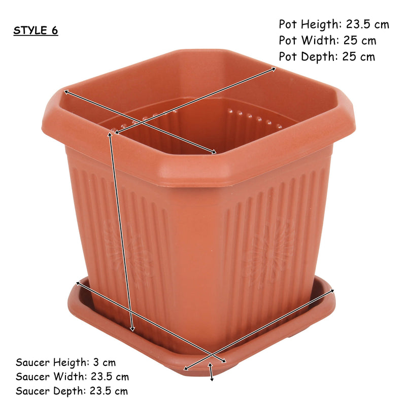 Strong Plastic Square Flower Plant Pot and Saucer.