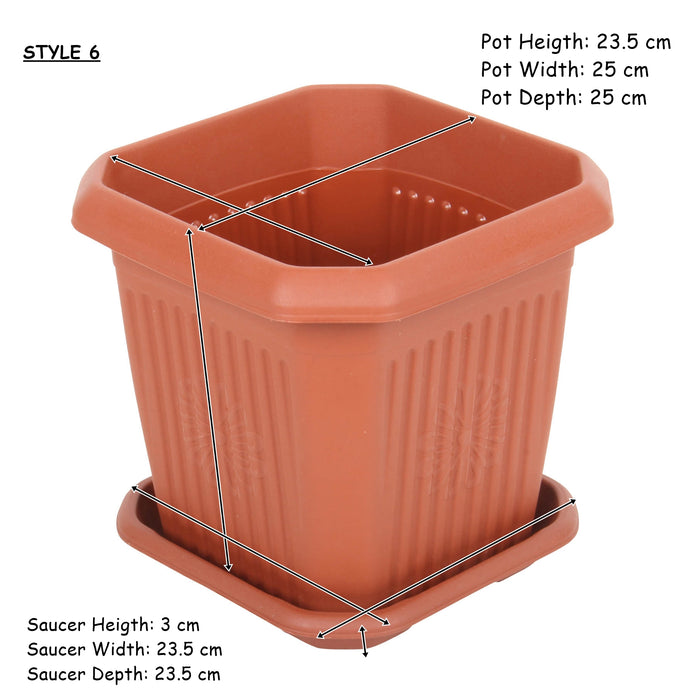 Strong Plastic Square Flower Plant Pot and Saucer.