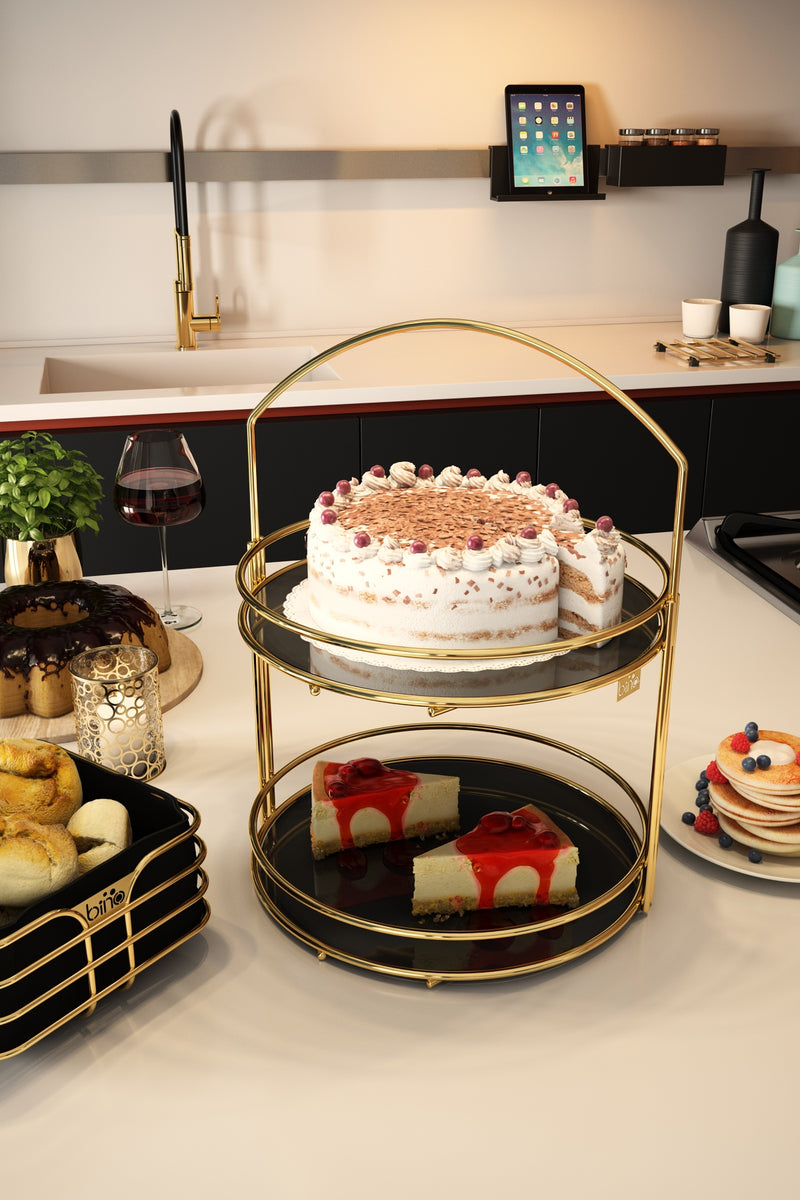 Decorative 2 Tier Multifunctional Tray. Round Stainless Steel Serving Tray.