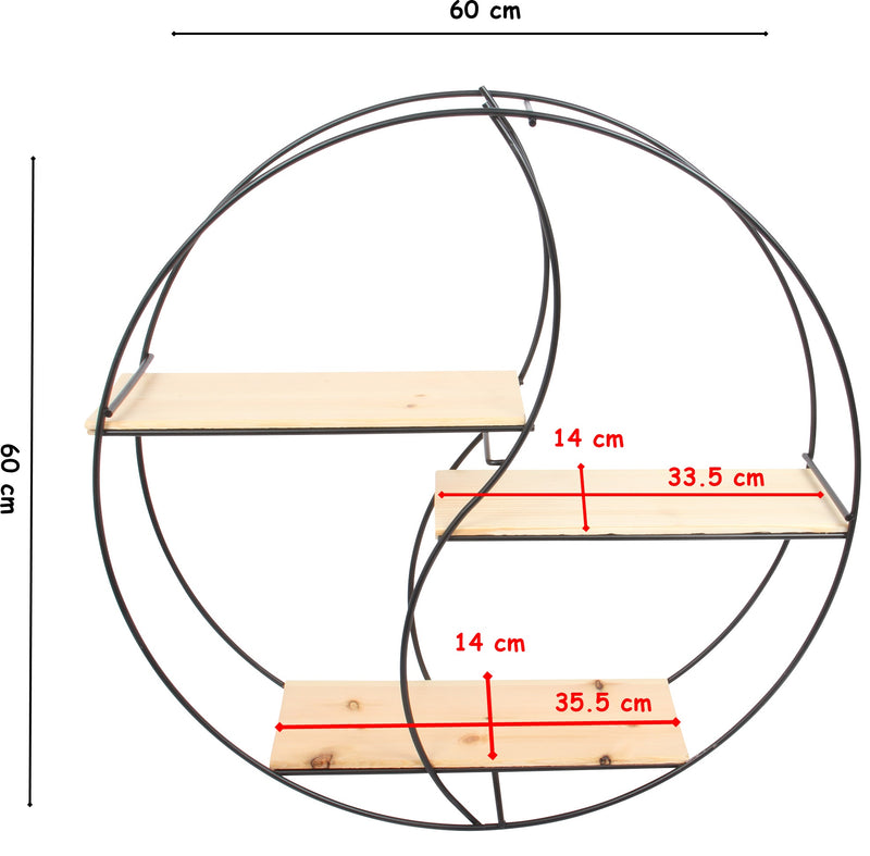 Wall Shelf Round with 3 Levels. Floating Shelves Natural Wood. Circle Shelf.