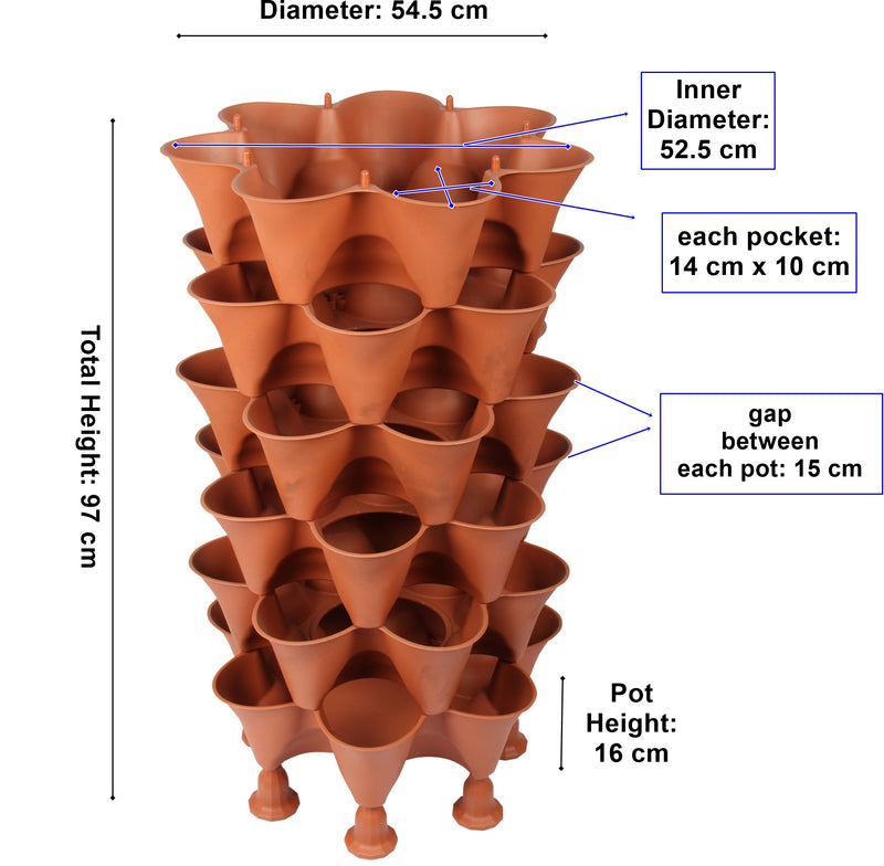Stacking Garden Flower Tower Pot. Strawberry Planter Pot. (6x7 Pocket) (42 Plants).