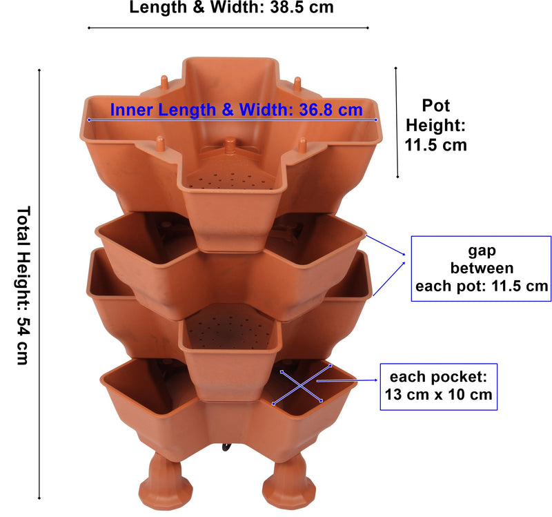 Stacking Garden Flower Tower Pot. Strong Plastic Planter Tower Pot. (4x4 Pocket).
