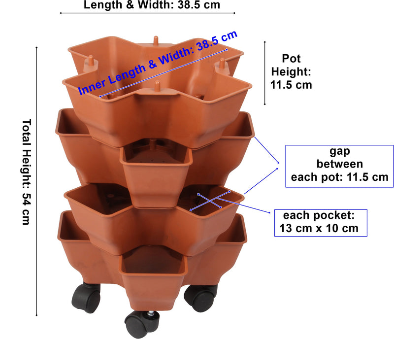 Stacking Garden Flower Tower Pot. Plastic Planter Pot with Wheels. (4x4 Pocket).