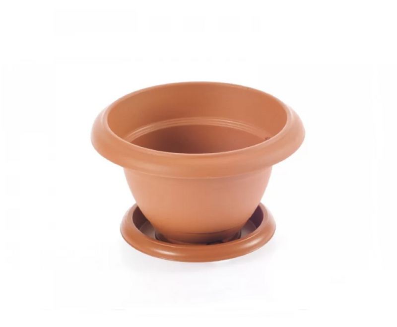 Extra Small Flower Flat Pot and Saucer. Round Flat Pot Planter. (0.5L)
