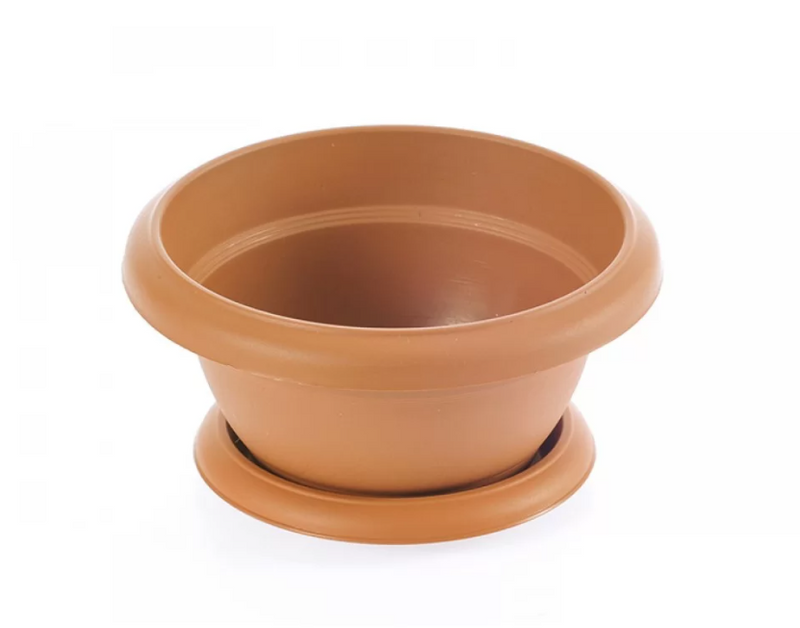 Small Flower Flat Pot and Saucer. Round Flat Pot Planter. (1 L)