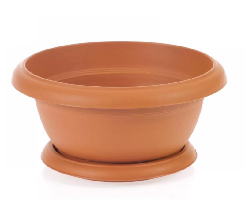 Small Flower Flat Pot and Saucer. Round Flat Pot Planter. (2 L)