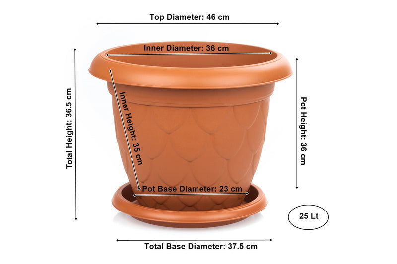 Plastic Round Flower Pot and Saucer. Waterdrop Decor In/Out Planter Plant Pot.