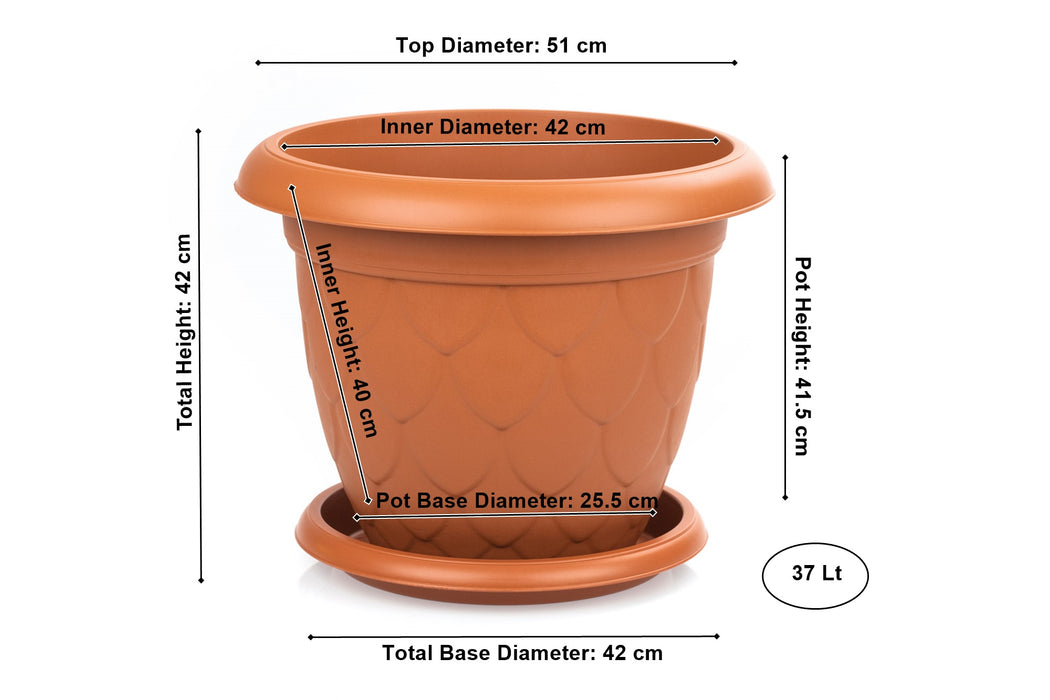 Large Plant Pot and Saucer. In / Outdoor UK Planter Plant Pot. (37 Litre)