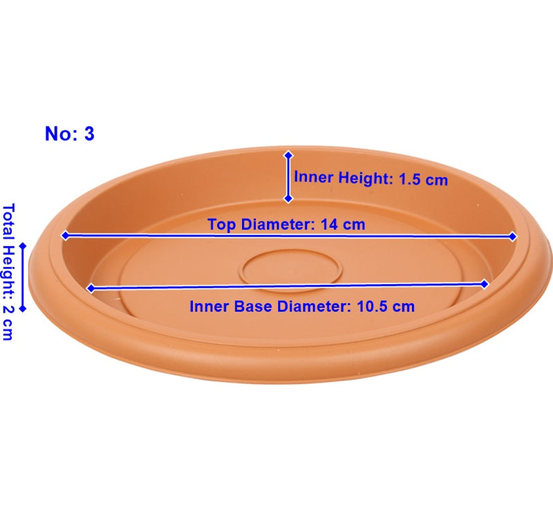 Plant Pot Round Saucer. Flower Pot Deep Drip Tray Strong Plastic.(Pack of 5)(Terra Cotta)