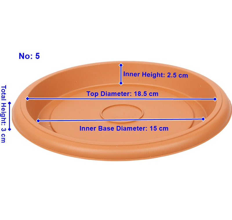 Plant Pot Round Saucer. Flower Pot Deep Drip Tray Strong Plastic.(Pack of 5)(Terra Cotta)