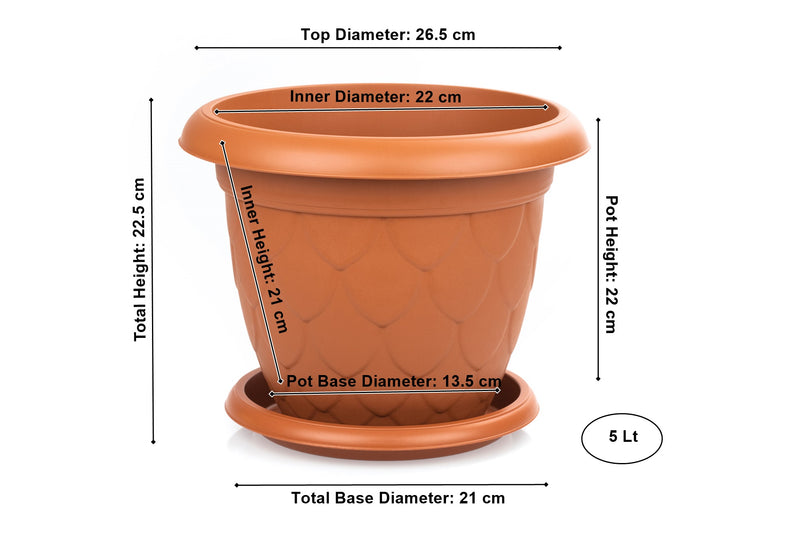 Plastic Round Flower Pot and Saucer. Waterdrop Decor In/Out Planter Plant Pot.