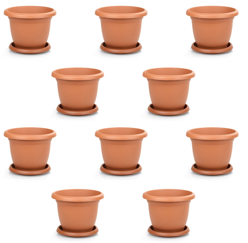 Plastic Round Flower Plant Pot and Saucer Planter. Grooved Base In/Out Multibuy.
