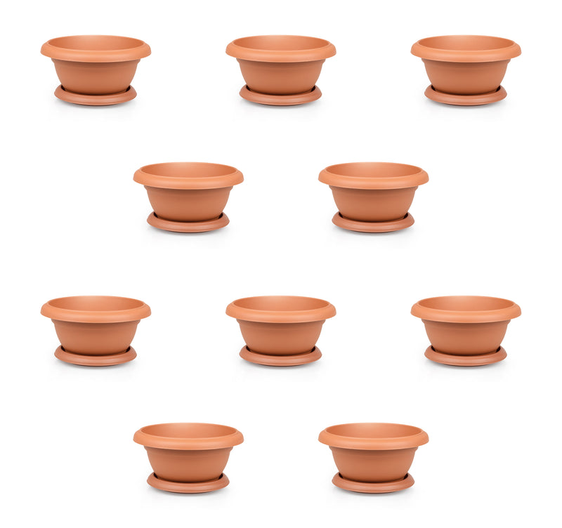Small Flower Plant Flat Pot and Saucer. Round Flat Pot Planter. (0.5L / 1L / 2L)