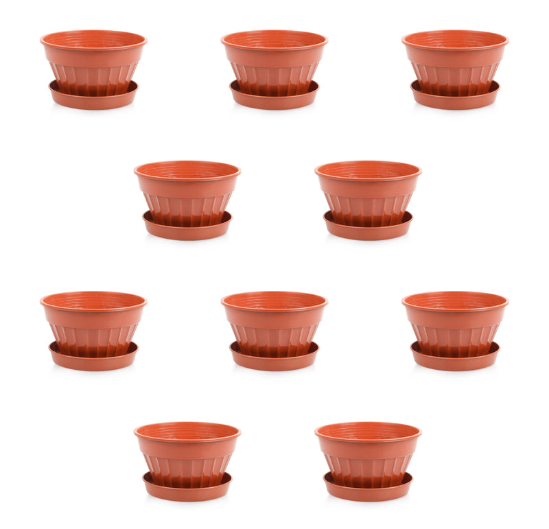 Mini Sizes Plastic Flower Plant Pot and Saucer. Decorative Flat Pot Planter.