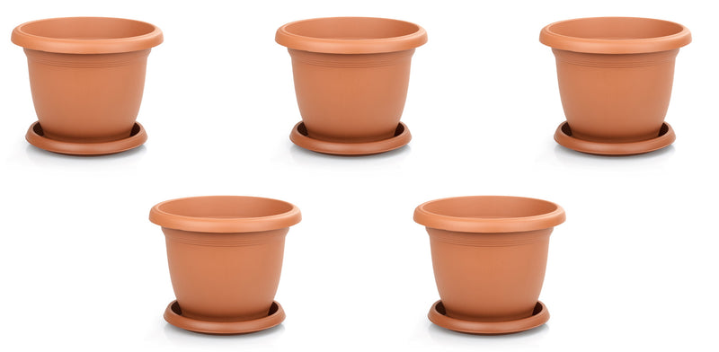 Plastic Round Flower Plant Pot and Saucer Planter. Grooved Base In/Out Multibuy.
