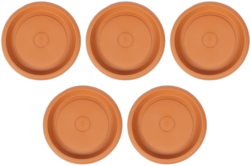 Plant Pot Round Saucer. Flower Pot Deep Drip Tray Strong Plastic.(Pack of 5)(Terra Cotta)