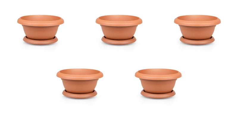 Small Flower Flat Pot and Saucer. Round Flat Pot Planter. (1 L)