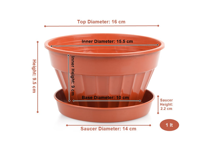 Mini Sizes Plastic Flower Plant Pot and Saucer. Decorative Flat Pot Planter.